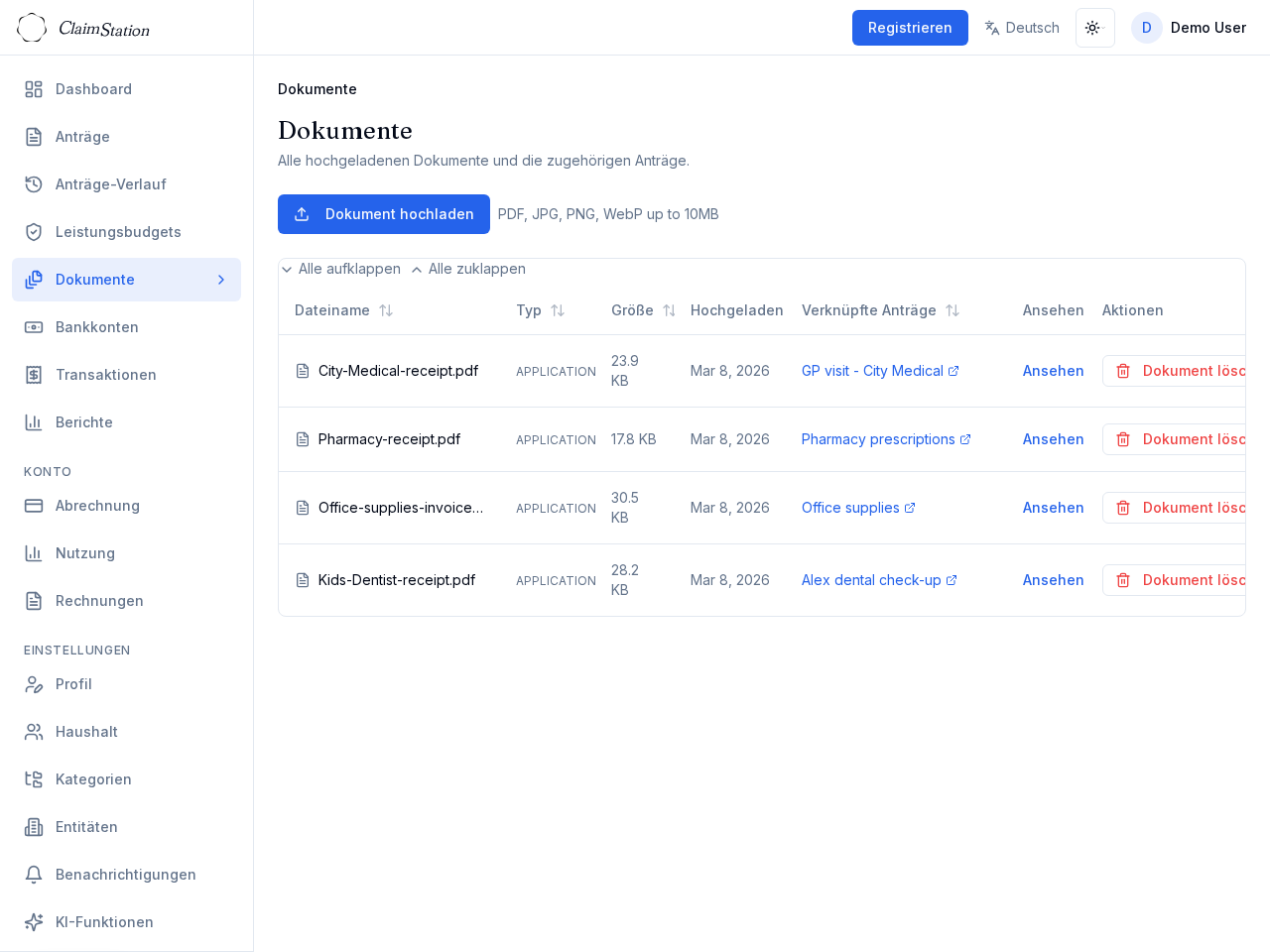 ClaimStation Dokumentenansicht